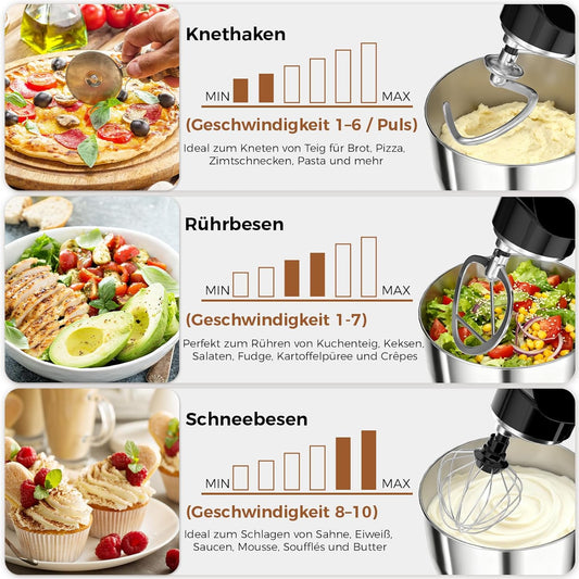 YASHE 1500W Professional Stand Mixer with Dual Stainless Steel Bowls