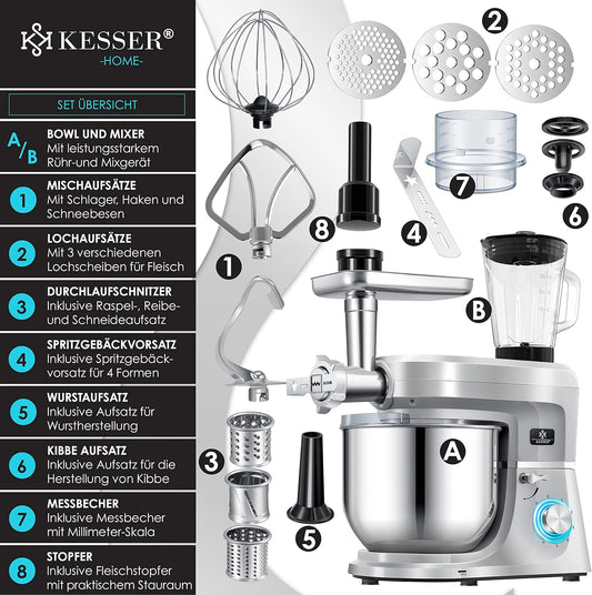 KESSER 1500W 3-in-1 Food Processor with Meat Grinder and Blender