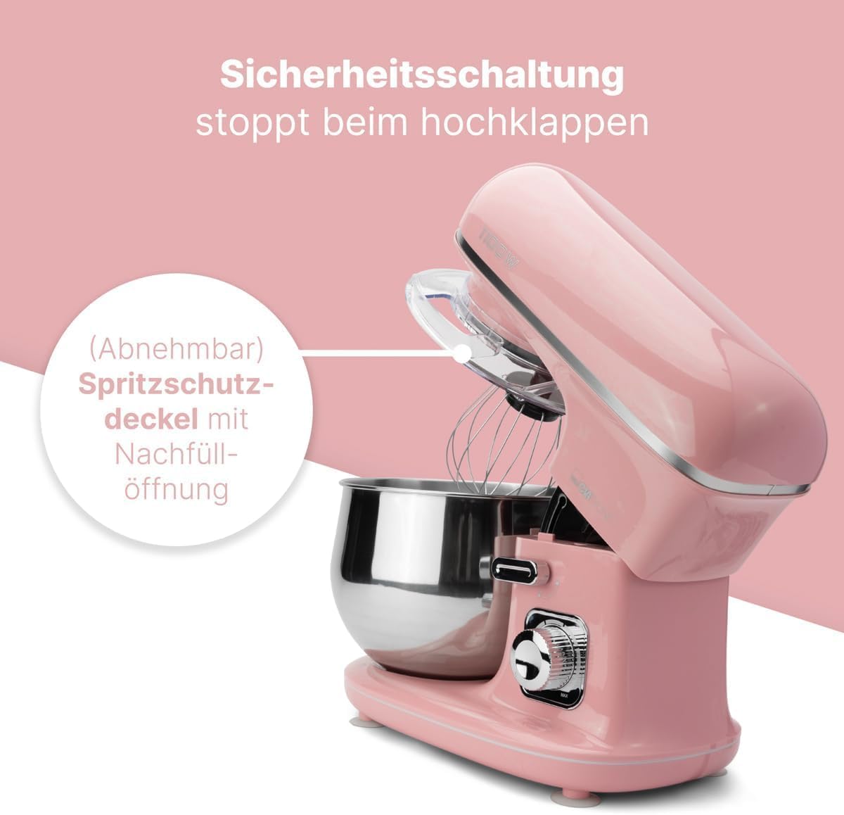 Clatronic Rock'n'Retro KM 3711 Stand Mixer 5L 1100W Pink