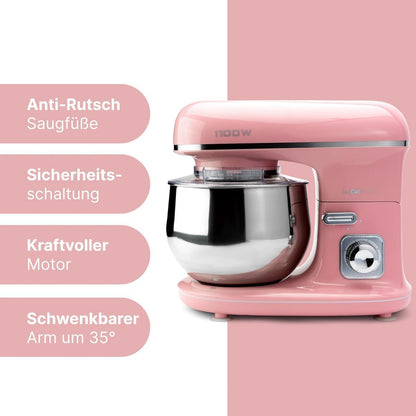Clatronic Rock'n'Retro KM 3711 Stand Mixer 5L 1100W Pink
