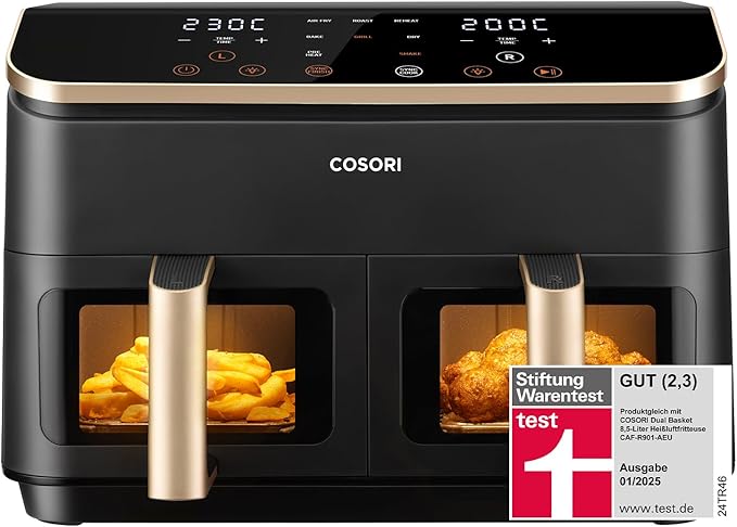 COSORI 8.5L Dual Zone Air Fryer with Twin Viewing Windows