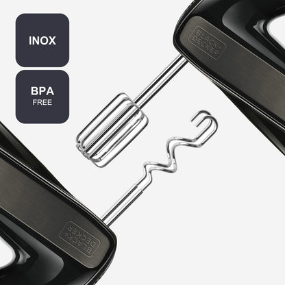 Black+Decker 500W Stainless Steel Hand Mixer with 5 Speeds