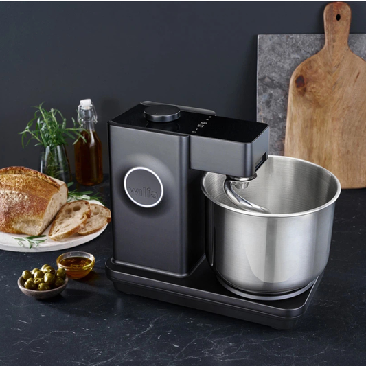 Wilfa Küchenmaschine Probaker Timer KM2BS-T70 schwarz + Tool Adapter + Messerschmidt Edelstahlfleischwolf