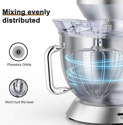 DOBBOR 1500W Stand Mixer 10 Quart Planetary Food Processor Silver