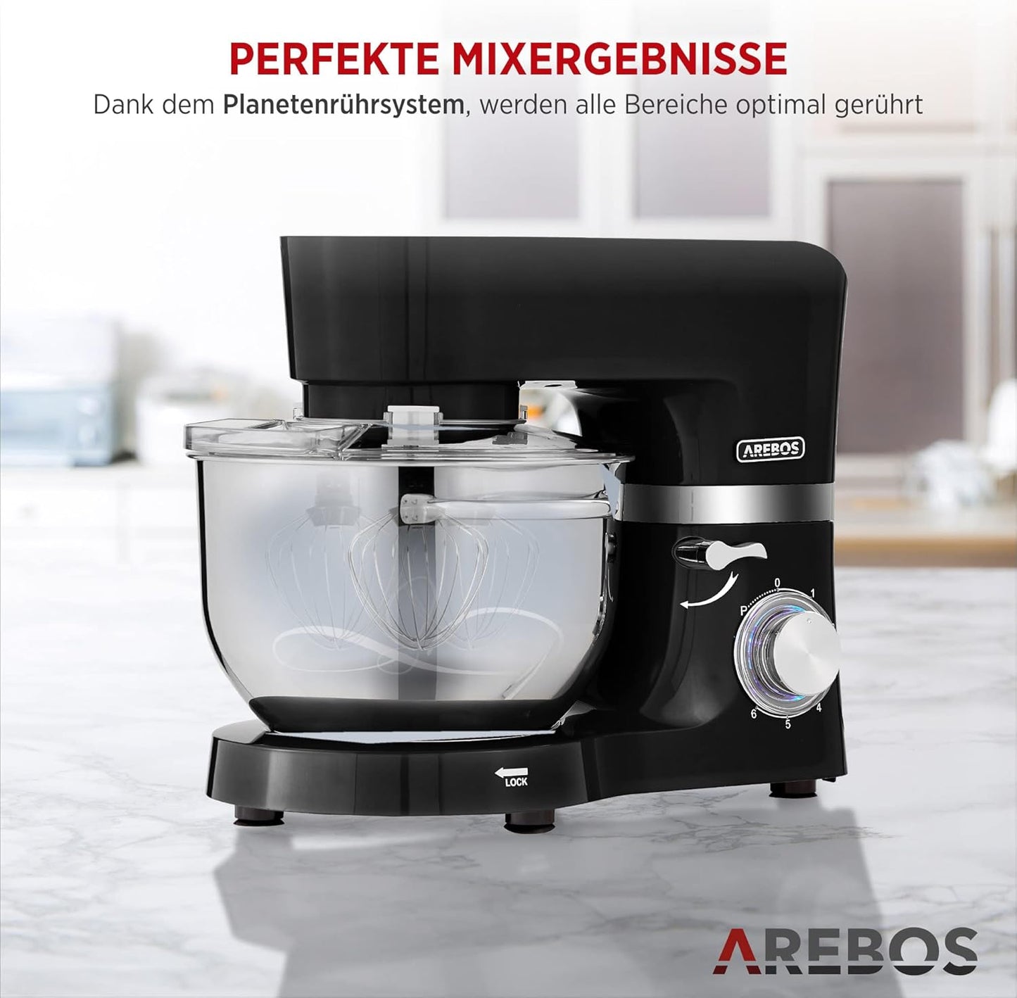 Arebos 1500W Tilt-Head Stand Mixer with Dual Stainless Steel Bowls
