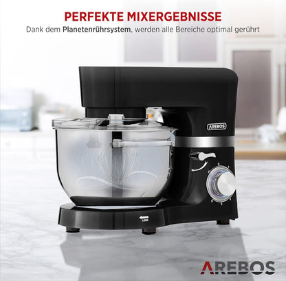 Arebos 1500W Tilt-Head Stand Mixer with Dual Stainless Steel Bowls