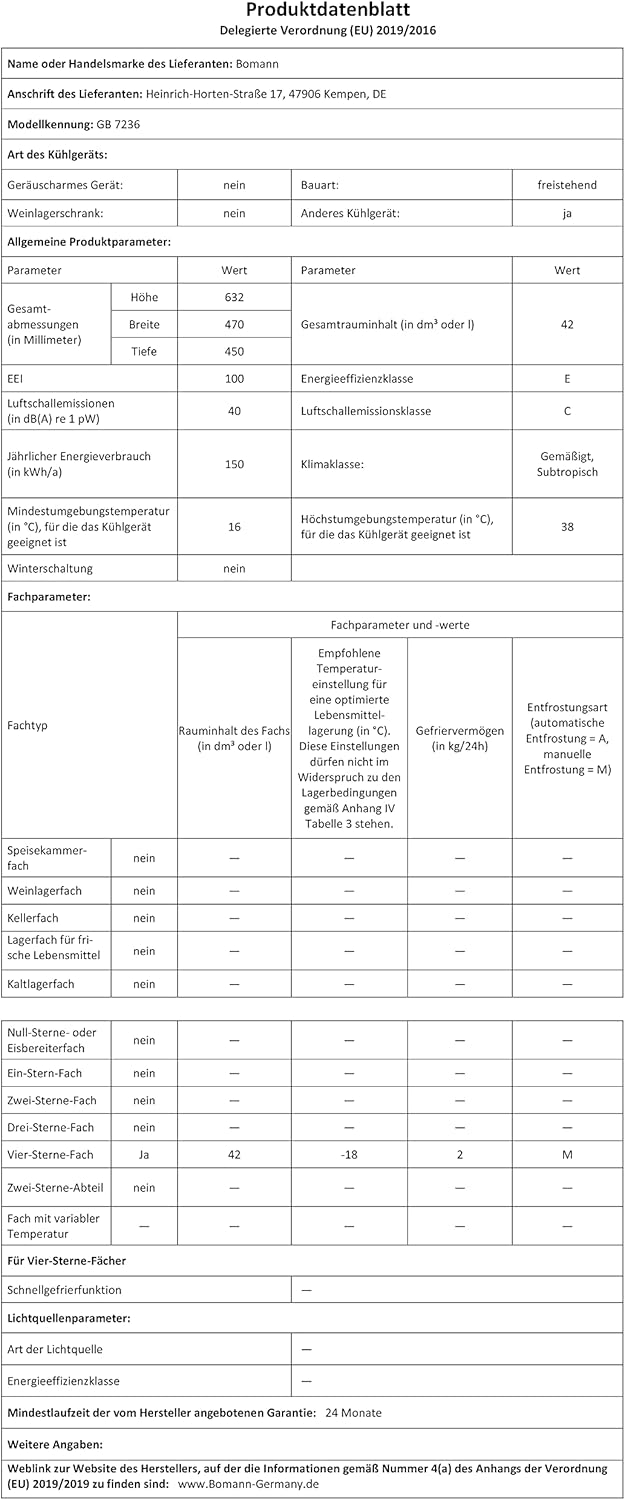 Bomann GB 7236 Black 42L Compact Mini Freezer Reversible Door