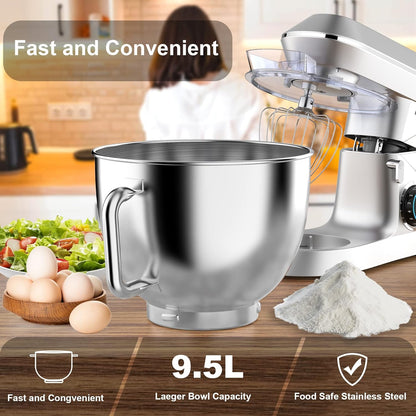 DOBBOR 1500W Stand Mixer 10 Quart Planetary Food Processor Silver