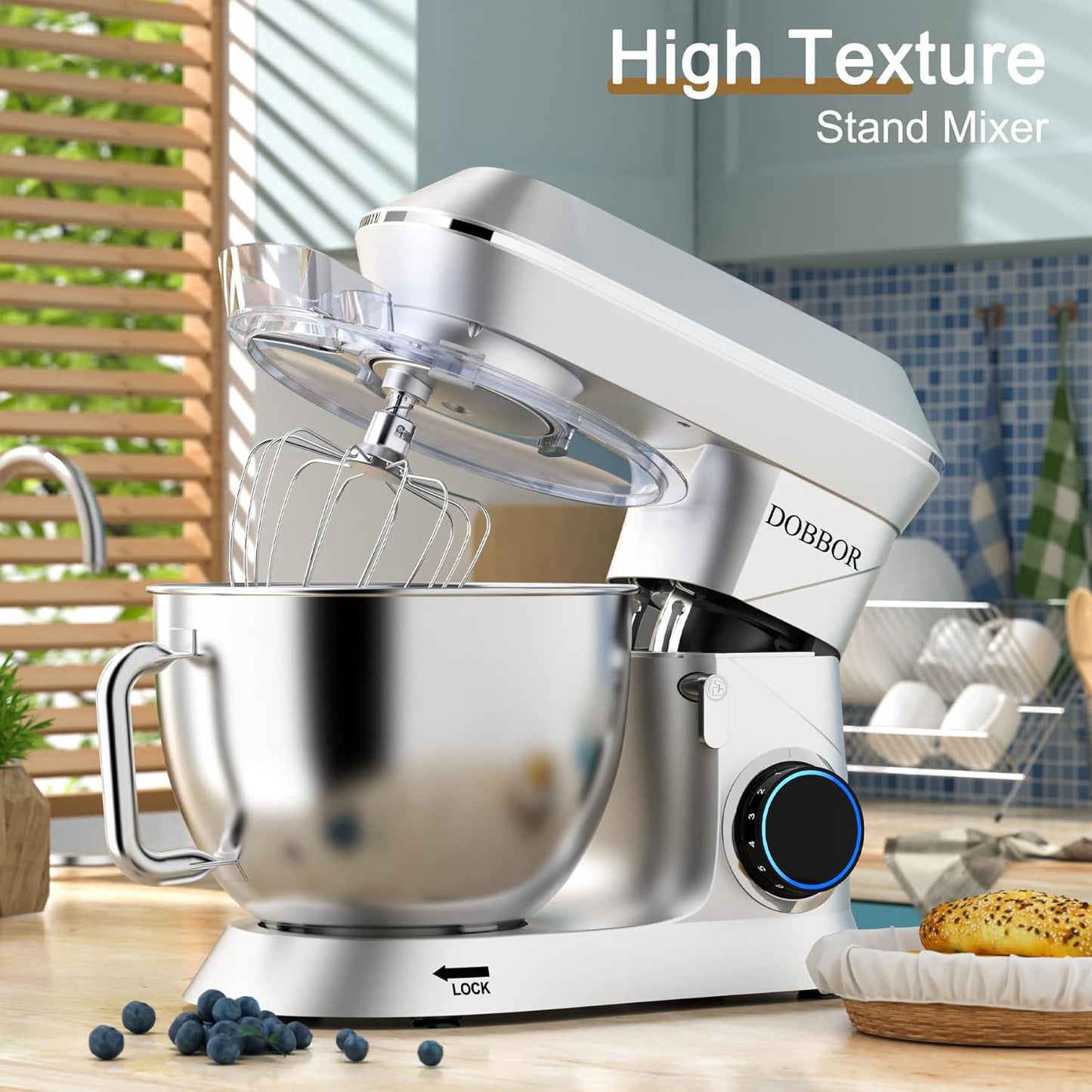 DOBBOR 1500W Stand Mixer 10 Quart Planetary Food Processor Silver