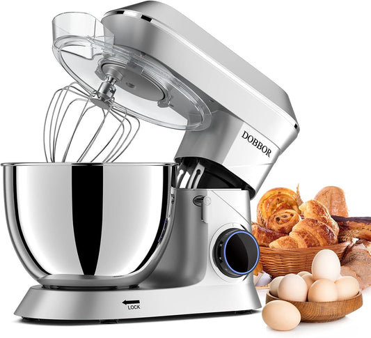 DOBBOR 1500W Stand Mixer 10 Quart Planetary Food Processor Silver