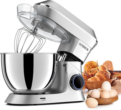 DOBBOR 1500W Stand Mixer 10 Quart Planetary Food Processor Silver