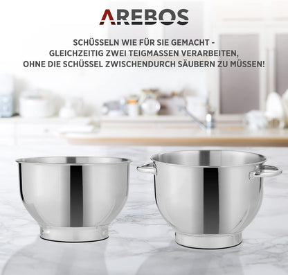 Arebos 1500W Tilt-Head Stand Mixer with Dual Stainless Steel Bowls
