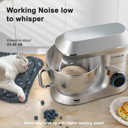 DOBBOR 1500W Stand Mixer 10 Quart Planetary Food Processor Silver