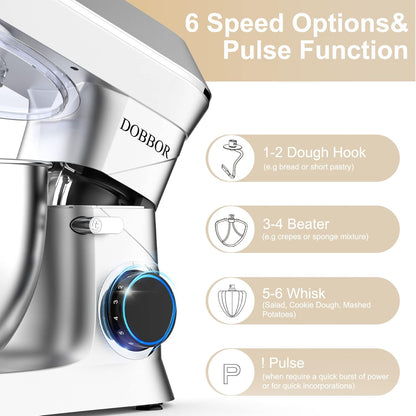 DOBBOR 1500W Stand Mixer 10 Quart Planetary Food Processor Silver