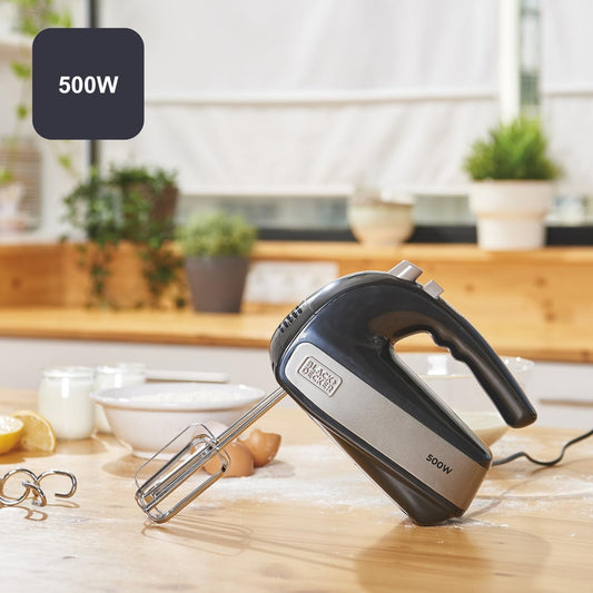 Black+Decker 500W Stainless Steel Hand Mixer with 5 Speeds