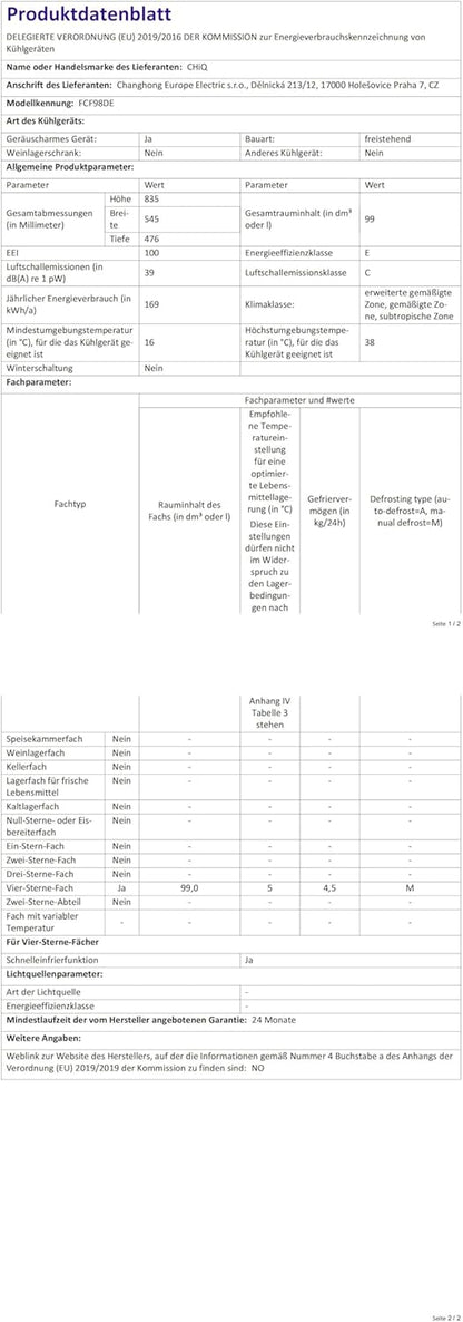 CHiQ 99L Compact Chest Freezer with Adjustable Thermostat Control White