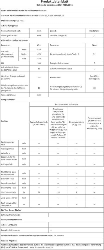 Bomann GB 341 Compact 31L Mini Freezer with Reversible Door