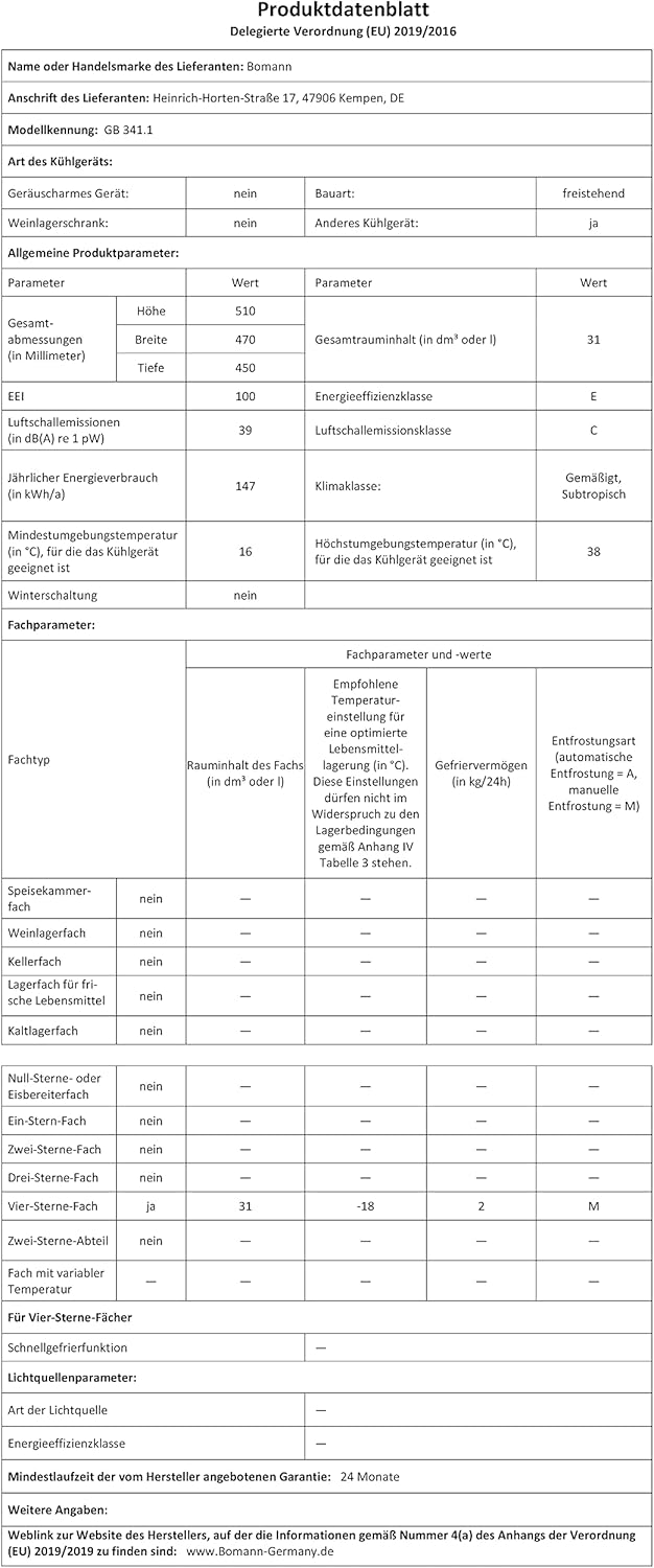 Bomann GB 341 Compact 31L Mini Freezer Box with Reversible Door