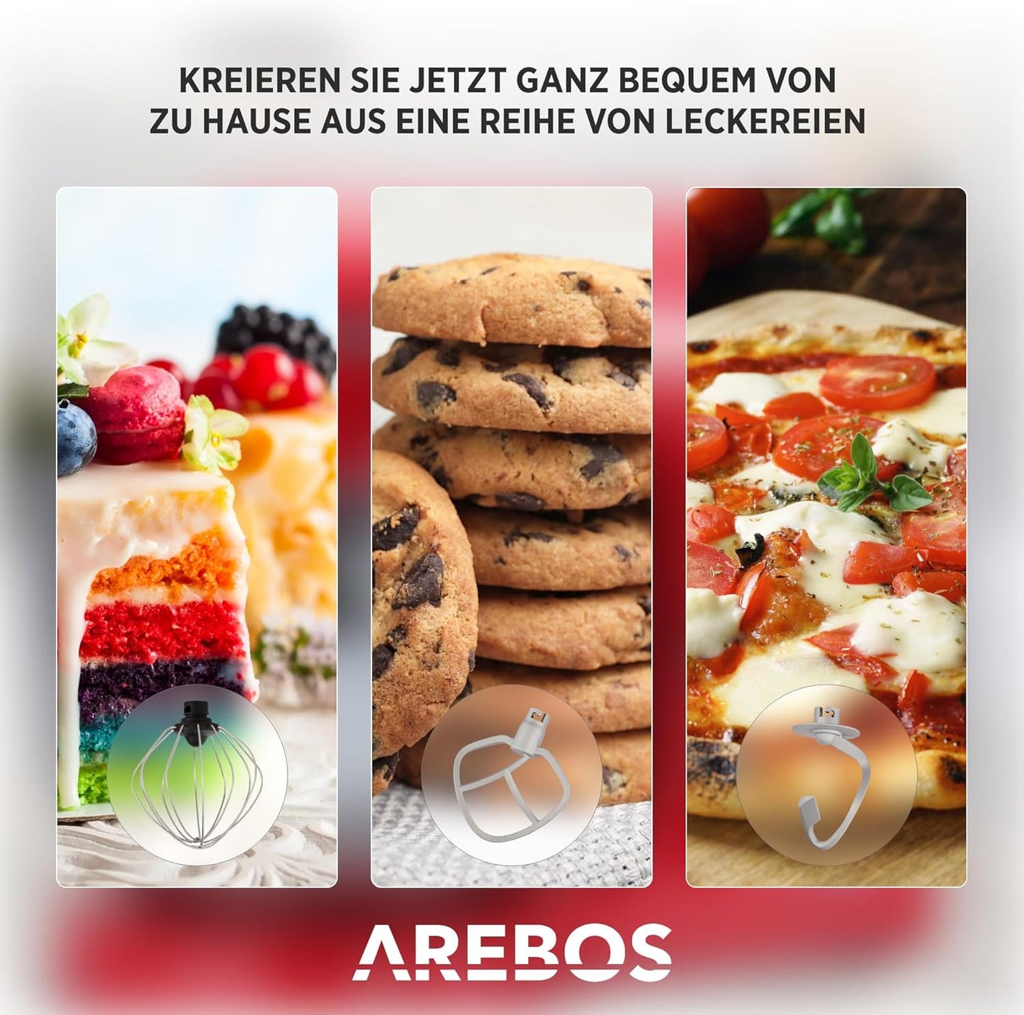 Arebos 1500W Tilt-Head Stand Mixer with Dual Stainless Steel Bowls