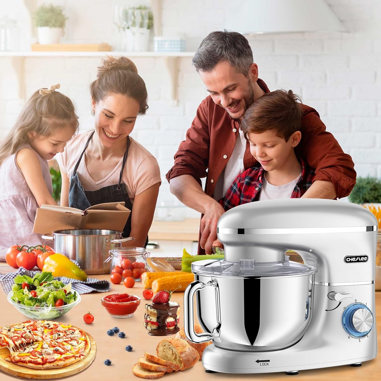 CHeflee 2000W Electric Stand Mixer with 6.5 Quart Steel Bowl