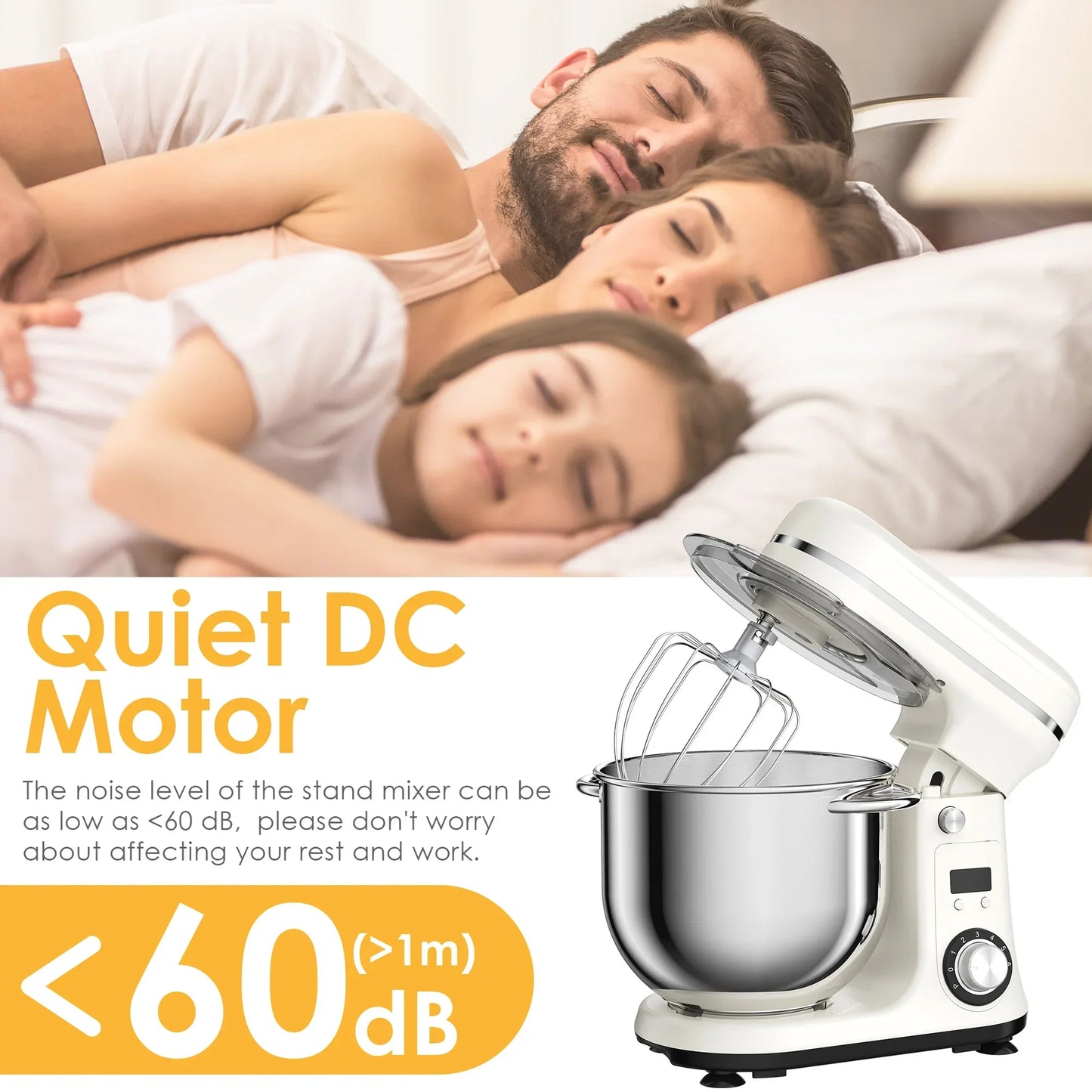 BioloMix 6L Quiet DC Motor Kitchen Stand Mixer with Timer