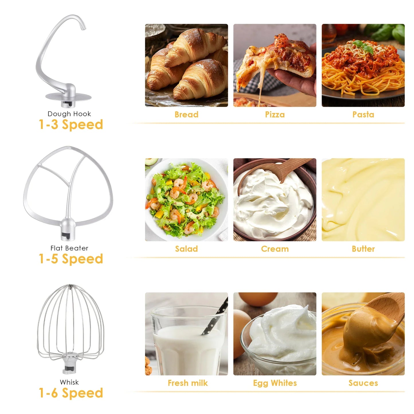 BioloMix 6L Quiet DC Motor Kitchen Stand Mixer with Timer