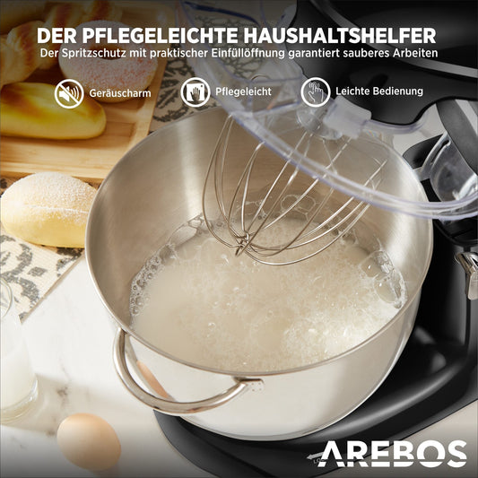 Arebos 1500W Professional Food Stand Mixer with 6L Stainless Bowl