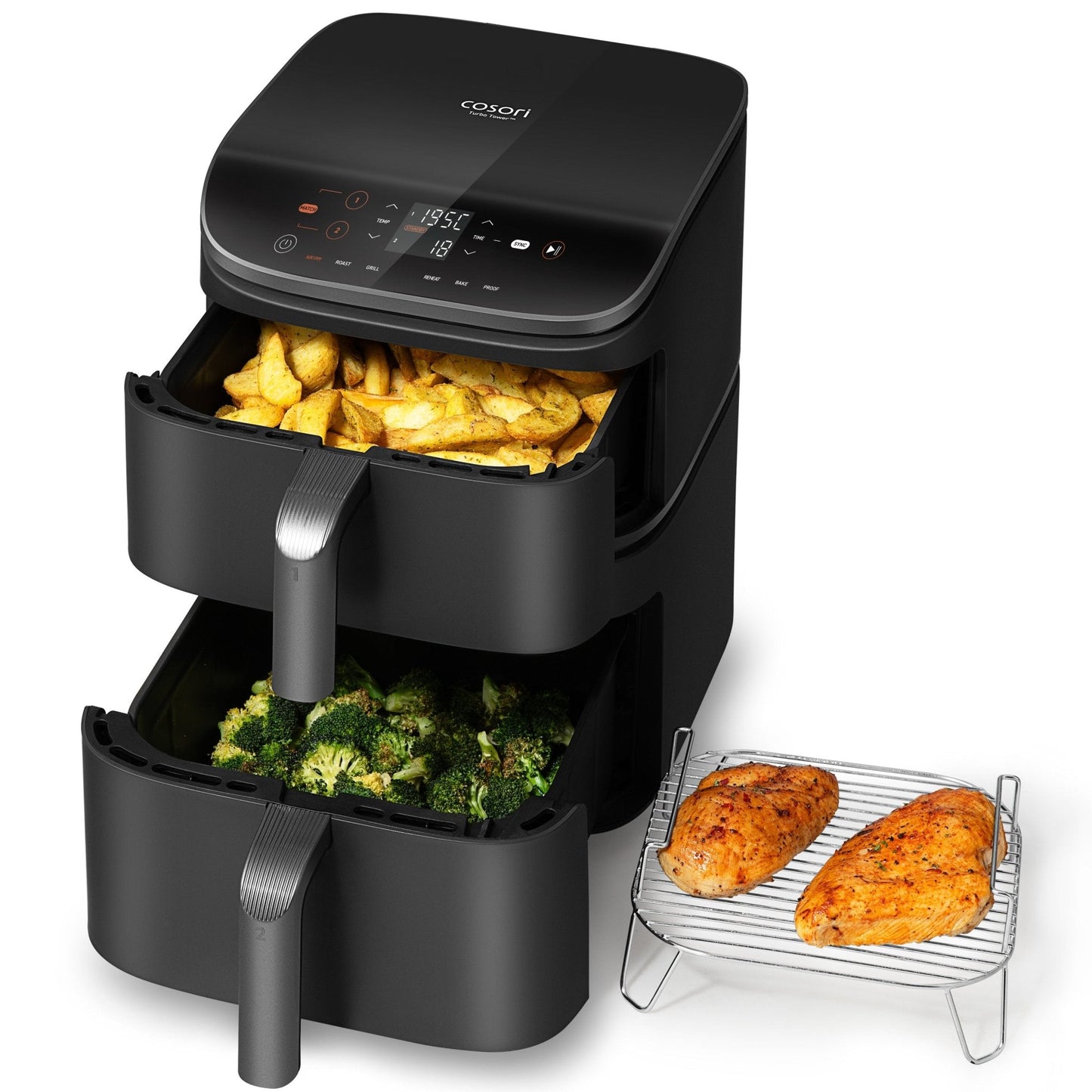 COSORI 10.8L Turbo Tower Dual Chamber Air Fryer Silver Grey