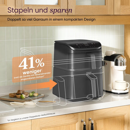 COSORI 10.8L Turbo Tower Dual Chamber Air Fryer Silver Grey