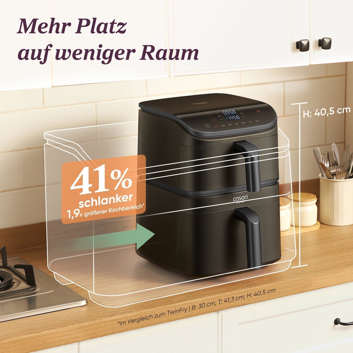 COSORI 10.8L Turbo Tower Dual Chamber Air Fryer Silver Grey